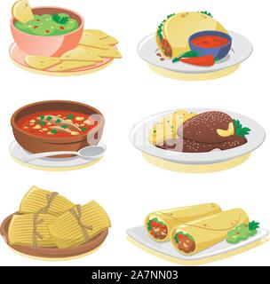 Des plats de cuisine mexicaine illustration cartoon set Illustration de Vecteur