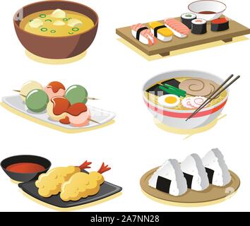 Des plats japonais illustrations vector icon set. Illustration de Vecteur