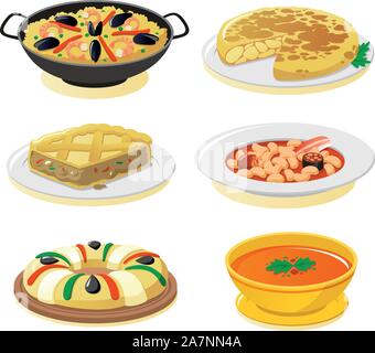 Des plats espagnols, vector icon set. Illustration de Vecteur