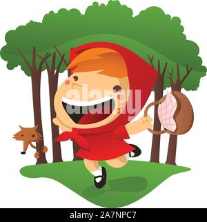 Le petit chaperon rouge dans la forêt. Illustration de Vecteur