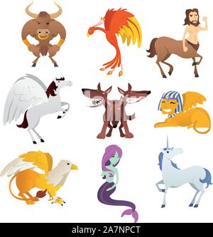 Des créatures mythologiques et d'animaux, avec unicorn, Phoenix, sphinx, Centaur, Pegasus, oiseau, Cerberus, griffin, Pharaon et Eagle vector illustration. Illustration de Vecteur