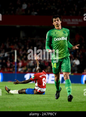 Granada, Espagne. 06Th Nov, 2019. Yan Eteki gestes pendant le match de la Liga entre Santander Grenade CF et Real Sociedad. (Score final ; Granada CF 1:2 Real Sociedad) Credit : SOPA/Alamy Images Limited Live News Banque D'Images