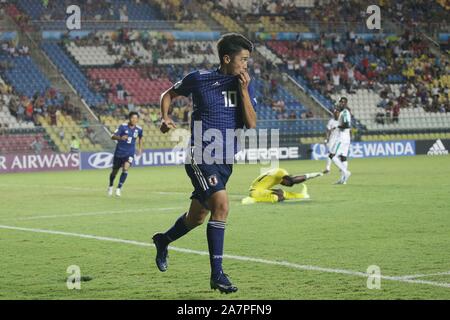 Cariacica, au Brésil. 2e Nov, 2019. Le Japon Jun Nishikawa célèbre marquant le premier but lors de la Coupe du Monde U-17 DE LA FIFA, Brésil 2019 Groupe d match entre le Sénégal 0-1 le Japon à l'Estadio Kleber Andrade à Cariacica, Brésil, Novembre 2, 2019. Credit : AFLO/Alamy Live News Banque D'Images