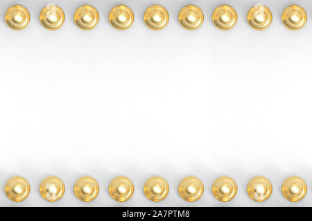 Le rendu 3d. Ligne bouton circulaire d'or sur du papier blanc bord wall background. Banque D'Images