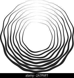 Des lignes ondulées concentriques noires qui fait une ronde résumé organiques. lignes de demi-teintes d'épaisseur différente pour la conception d'arrière-plan vectoriel. Illustration de Vecteur