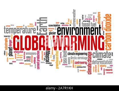 Le réchauffement de nuage de mots. Notion de changement climatique. Banque D'Images