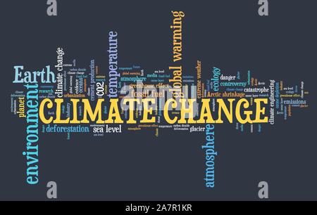 Texte Le changement climatique cloud. L'environnement et les questions de réchauffement. Banque D'Images