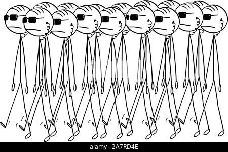 Vector cartoon stick figure dessin illustration conceptuelle du groupe d'agents secrets du gouvernement marche ou marcher en lunettes de soleil. Liberté et sécurité concept. Illustration de Vecteur