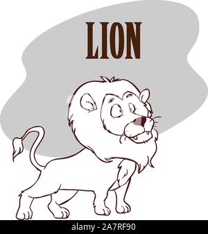 Funny cute cartoon illustration stock lion. Illustration de Vecteur