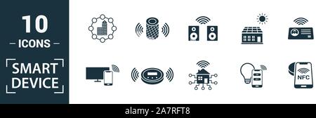 Des appareils intelligents icon set. Éléments de création : drone, smart, smart house, toit de batterie solaire, smart le président d'icônes. Peut être utilisé pour rapport Illustration de Vecteur