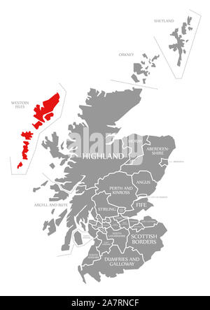 Îles de l'Ouest a mis en lumière rouge dans la carte de l'Ecosse UK Banque D'Images