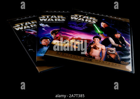 Star Wars Trilogy ou antépisode dvd ; épisodes 4 à 6 (IV, V, VI). Banque D'Images