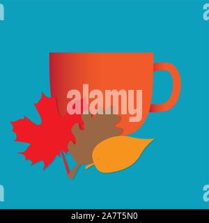 Tasse de café avec les feuilles d'automne - Cette icône vector illustration Illustration de Vecteur