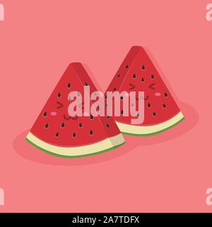Melon Pastèque Cute Mascot Cartoon Vector Rose Fruits Illustration de Vecteur