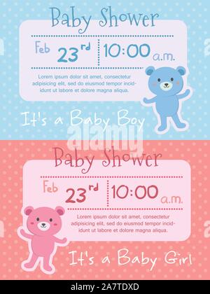 Douche de Bébé rose Carte d'Invitation de l'Ours Bleu Illustration de Vecteur