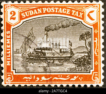 Vintage bateau sur de vieux timbres-poste du Soudan Banque D'Images