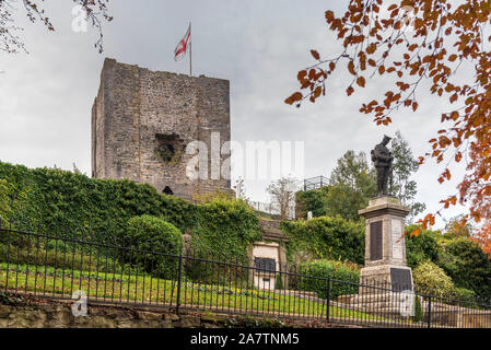 Château de Clitheroe garder sur le pinacle dans Clitheroe, Lancashire. Creux de Bowland. Banque D'Images