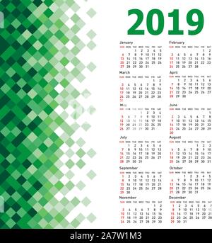 Calendrier élégant avec triangle abstrait arrière-plan en mosaïque pour 2019. Illustration de Vecteur