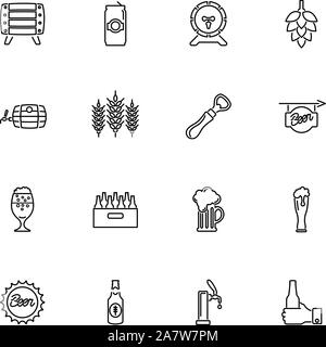 Marché de l'alcool Bière Pub, contours icons set - symbole noir sur fond blanc. Marché de l'alcool Bière Pub, Simple Illustration Symbole - bordée de simplicité Illustration de Vecteur