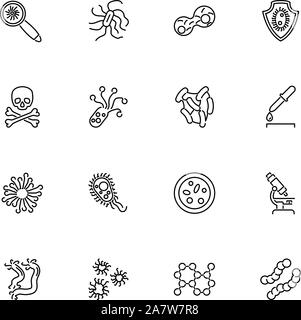 Les bactéries, virus, Micro-organismes contours icons set - symbole noir sur fond blanc. Bactéries, virus Simple Illustration Symbole - bordée de simplicité tr Illustration de Vecteur