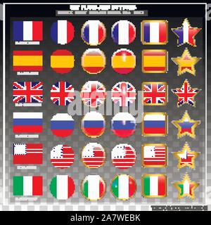 Ensemble lumineux de bannières avec des drapeaux. Illustration colorée avec des drapeaux du monde pour la conception web. Vector illustration avec fond transparent. Illustration de Vecteur