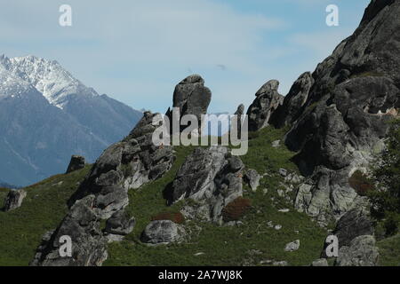 Paysage de la 'forêt' de granit sur le pâturage à Burqin county, Altay, préfecture du nord-ouest de la Chine La région autonome du Xinjiang Uygur, 26 juin 2 Banque D'Images