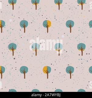 Printemps mignon avec des petits arbres et funky dotted background rose subtile de l'ob. Vector Illustration Illustration de Vecteur