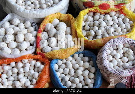 Boules de kurut traditionnelle à vendre à Osh Bazar Banque D'Images