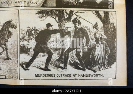 Jack l'Eventreur era journal (réplique) : Police illustrée à la une (08 Sept 1888) montrant l'élaboration d'un meurtre à Handsworth. Banque D'Images