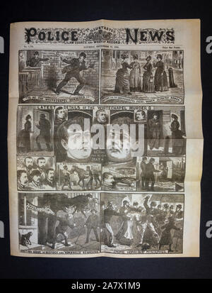 Jack l'Eventreur era journal (réplique) : Nouvelles de la police (22 Sept 1888) Première page montrant la Whitechapel meurtre d'Annie Chapman. Banque D'Images