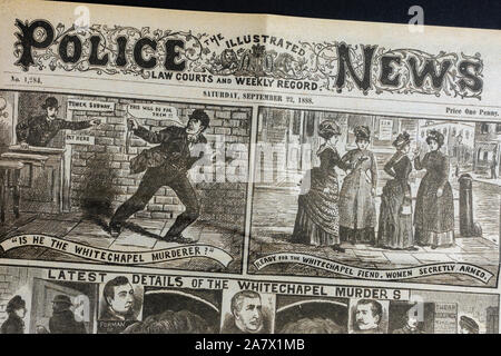 Jack l'Eventreur era journal (réplique) : Nouvelles de la police (22 Sept 1888) Première page montrant la Whitechapel meurtre d'Annie Chapman. Banque D'Images
