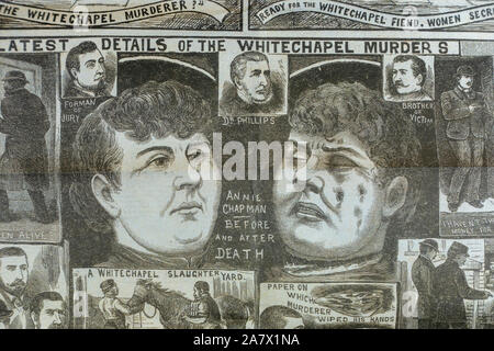 Jack l'Eventreur era journal (réplique) : Nouvelles de la police (22 Sept 1888) Première page montrant la Whitechapel meurtre d'Annie Chapman. Banque D'Images