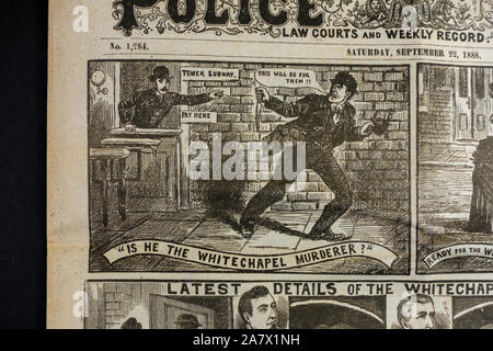 Jack l'Eventreur era journal (réplique) : Nouvelles de la police (22 Sept 1888) Première page montrant la Whitechapel meurtre d'Annie Chapman. Banque D'Images