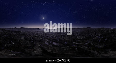 Vue panoramique à 360° de Paysage panoramique à 360 degrés coloré : galaxie de nuit et de voie laiteuse. (Plaque arrière plane, illustration générée numériquement par l'ordinateur de rendu 3D).