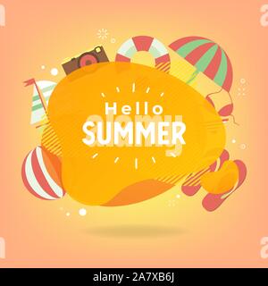 Bonjour l'été avec la plage de couleurs et éléments circle pour texte. Illustration de Vecteur