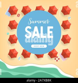 Vente d'Été tropical beach Vue de dessus la bannière. Illustration de Vecteur