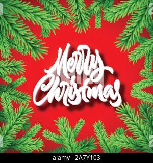 Sapin de Noël ou d'épinette avec Joyeux Noël lettres calligraphiées Illustration de Vecteur