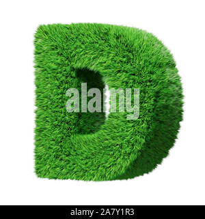 Alphabet d'herbe, lettre D. Isolated on white 3D illustration. Banque D'Images