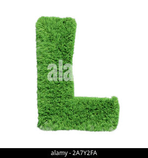 Alphabet d'herbe, lettre L. Isolated on white 3D illustration. Banque D'Images