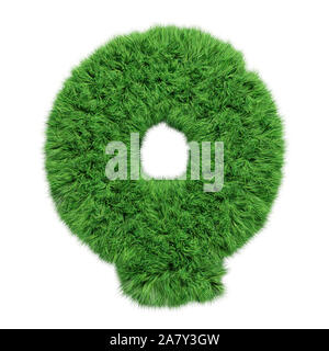 Alphabet d'herbe, lettre Q. Isolated on white 3D illustration. Banque D'Images