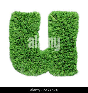 Alphabet d'herbe, lettre u. Isolated on white 3D illustration. Banque D'Images