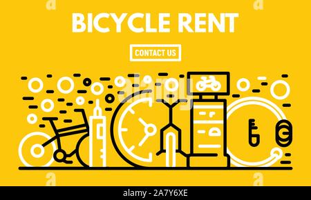 Location de vélos, de bannière style contour Illustration de Vecteur