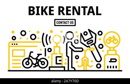 Location de vélo, de bannière style contour Illustration de Vecteur