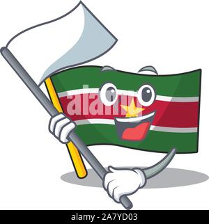 Mascotte suriname drapeau sur un poteau indicateur amener Illustration de Vecteur