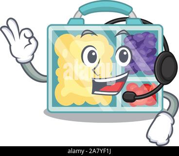 Casque avec happy lunch box au-dessus de la table de caractères Illustration de Vecteur