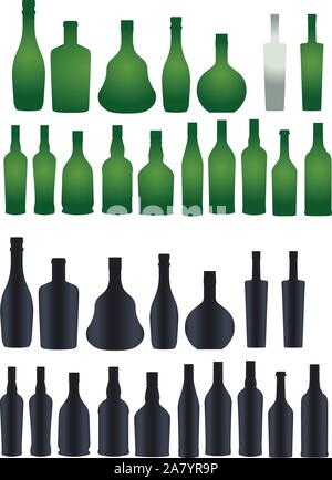 Vector collection de différentes bouteilles silhouette Illustration de Vecteur