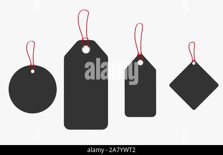 Ensemble de boîte-cadeau blanche tags ou étiquettes shopping vente avec de la corde. Papier kraft brun et blanc matière réaliste. Illustration de Vecteur