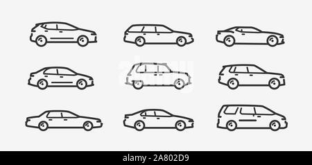 Jeu d'icônes de voitures. Transport, symbole de transport de style linéaire. Vecteur Illustration de Vecteur