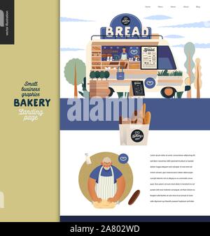 -Petite entreprise boulangerie illustrations -landing page template design moderne -télévision vector concept illustration de pain shop web page design -camion alimentaire, Illustration de Vecteur