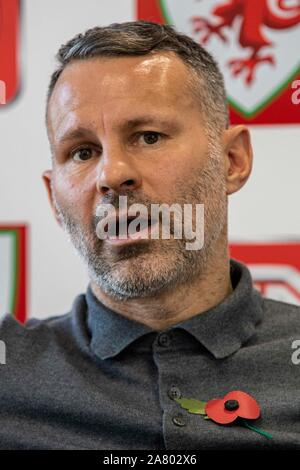 Bridgend, pays de Galles, Royaume-Uni. 5th novembre 2019. Ryan Giggs annonce sa Squad gallois pour les prochains critères d'Euro de l'UEFA contre l'Azerbaïdjan et la Hongrie. Crédit : Lewis Mitchell/Alay Live News Banque D'Images